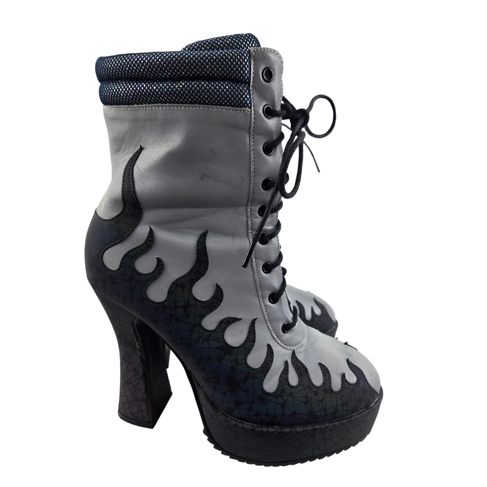 Ellie Shoes Womens Fire Ankle Boots Grey Black Flame Platform Chunky Heel Size 8